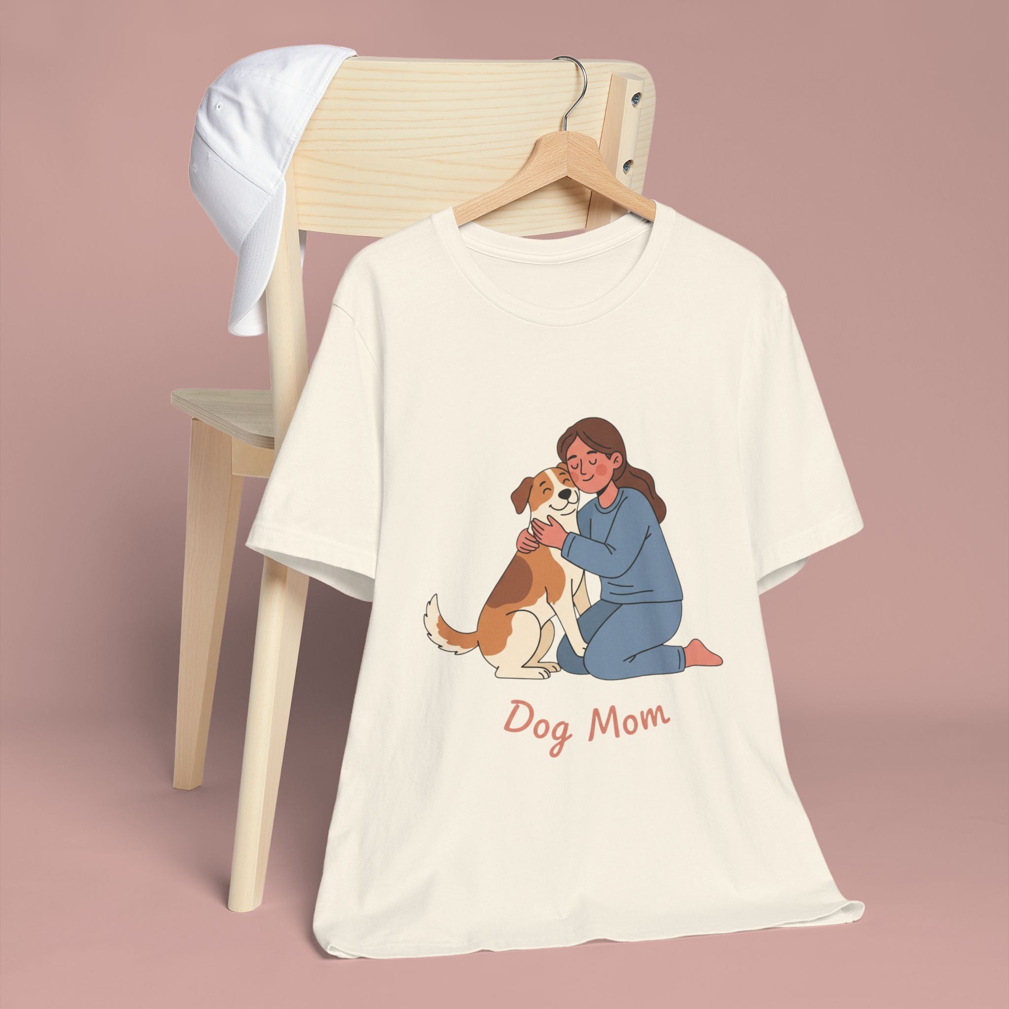 Dog Mom T‑Shirt — Cute Woman Hugging Dog Graphic Tee