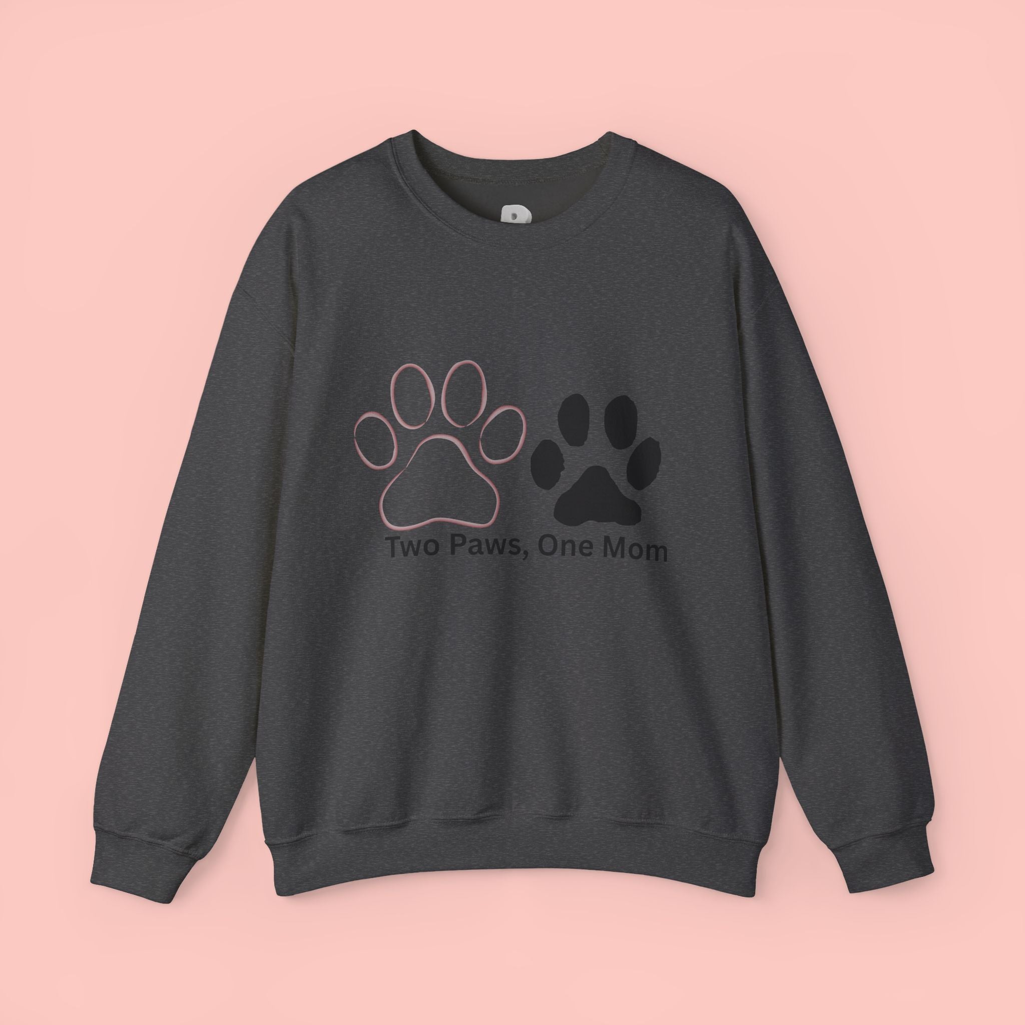 Crewneck Sweatshirt – "Two Paws, One Mom" Paw Print Mom Gift