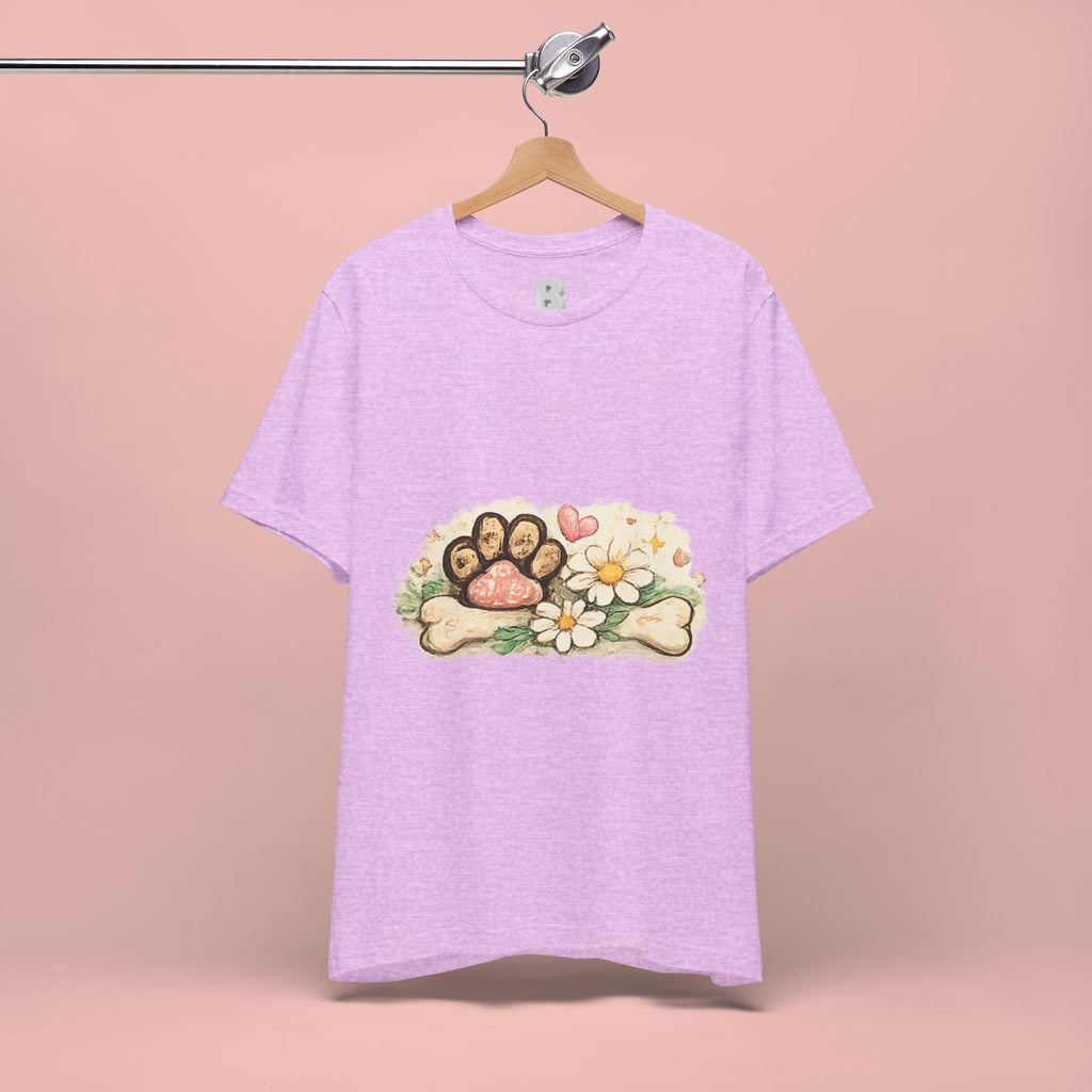 Dog Paw Floral T-Shirt — Cute Paw Print, Bone & Daisies Tee