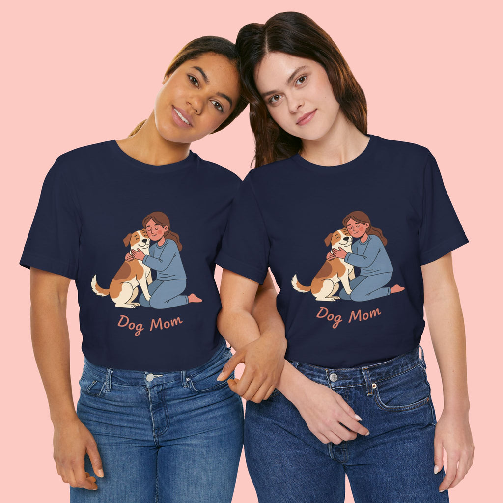 Dog Mom T‑Shirt — Cute Woman Hugging Dog Graphic Tee