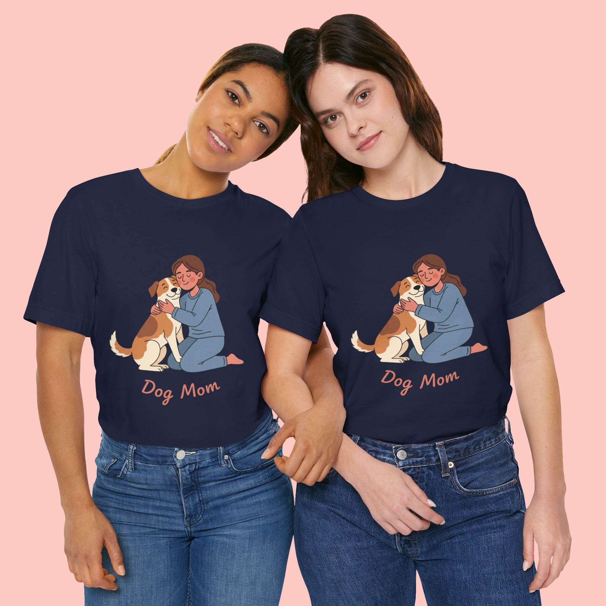 Dog Mom T‑Shirt — Cute Woman Hugging Dog Graphic Tee