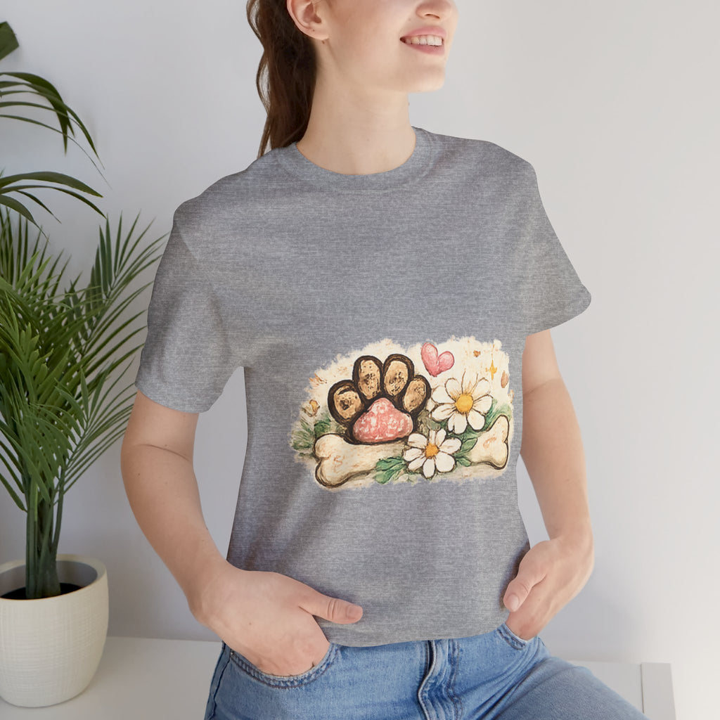 Dog Paw Floral T-Shirt — Cute Paw Print, Bone & Daisies Tee