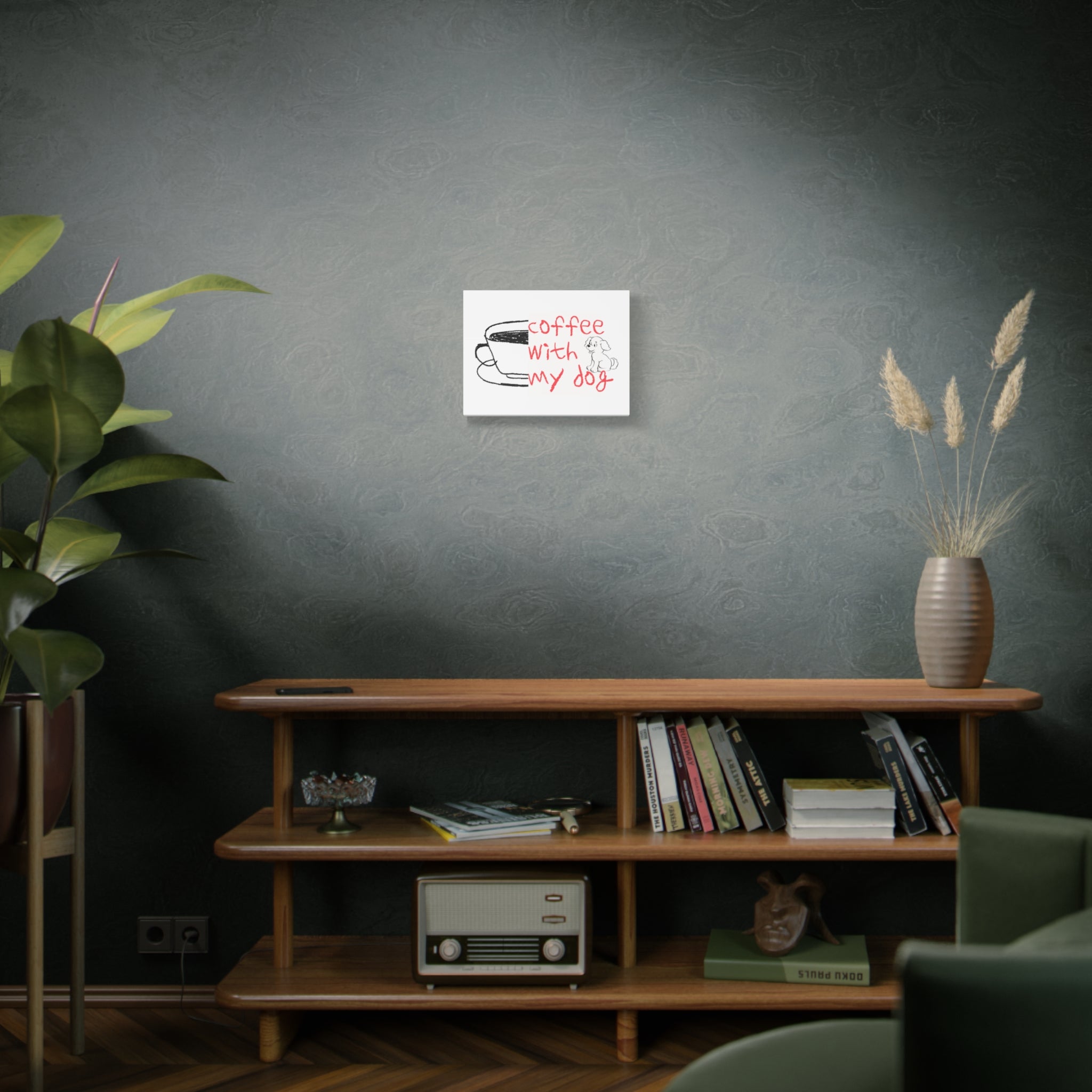 Canvas Wall Art - "Coffee With My Dog" Cute Coffee & Puppy Print