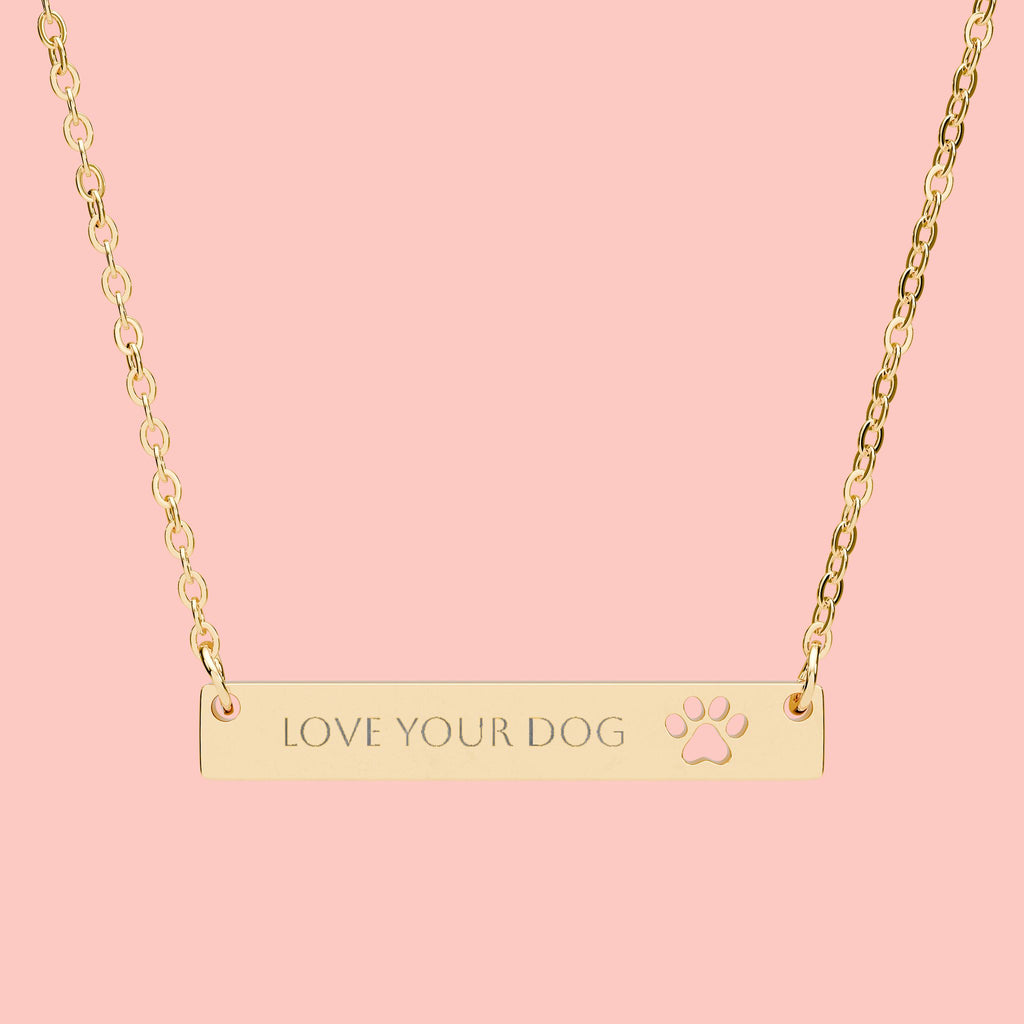 Paw Cutout Bar Necklace — Personalized Engraved Pet Paw Jewelry