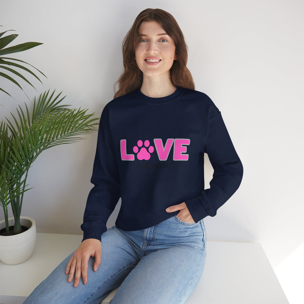 Dog Mom Love Crewneck Sweatshirt — Pink Paw Graphic