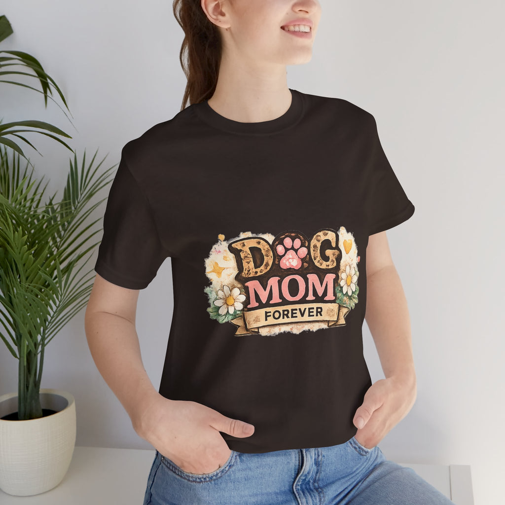 Dog Mom Forever T‑Shirt — Floral Paw Print Tee for Pet Lovers