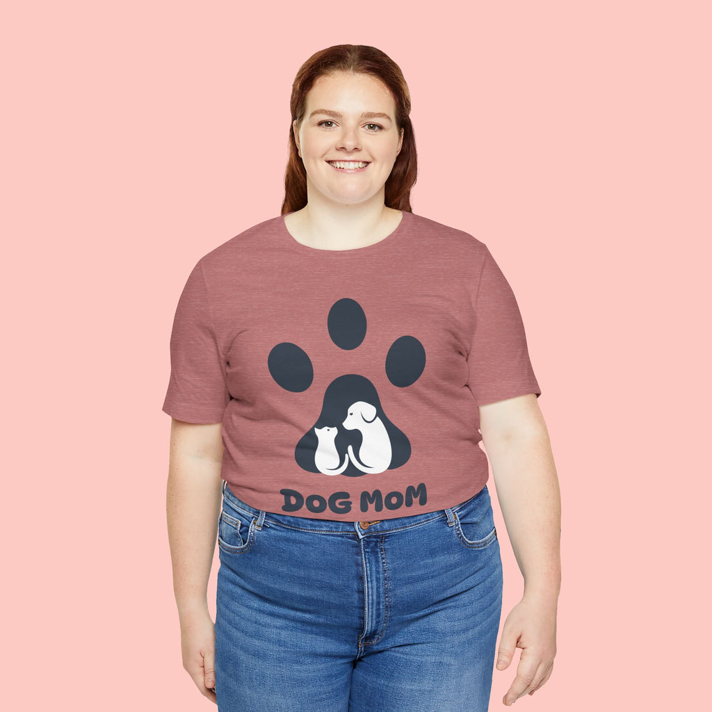 Dog Mom T‑Shirt — Paw Print with Dog & Puppy Graphic