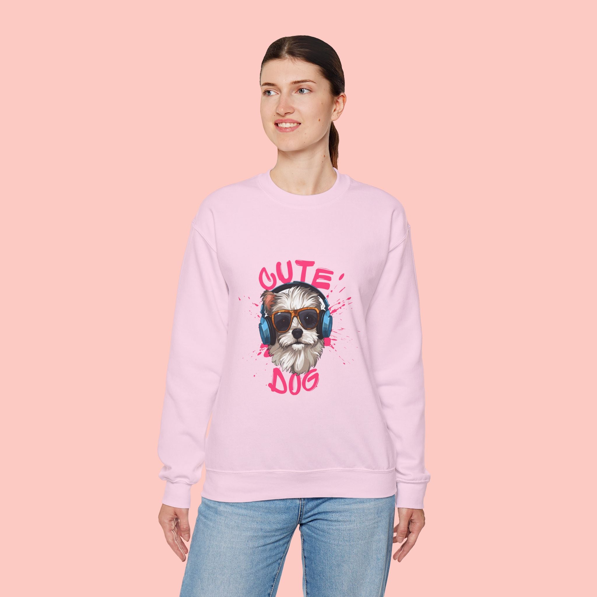 Cute Dog Sweatshirt — Cool Pup with Headphones Graphic Crewneck