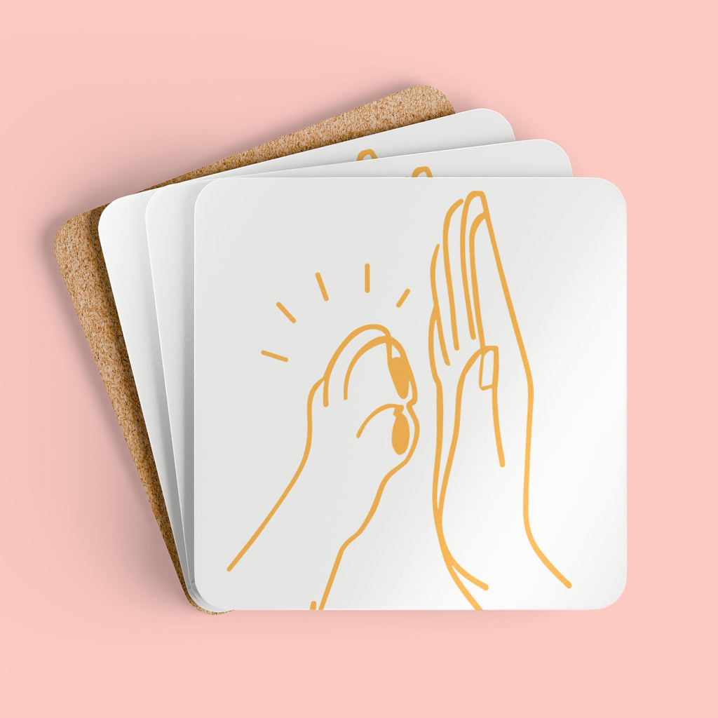 Cork Coaster Set — Minimal Line Art High Five Drink Coasters (4-Pack)