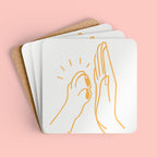 Cork Coaster Set — Minimal Line Art High Five Drink Coasters (4-Pack)