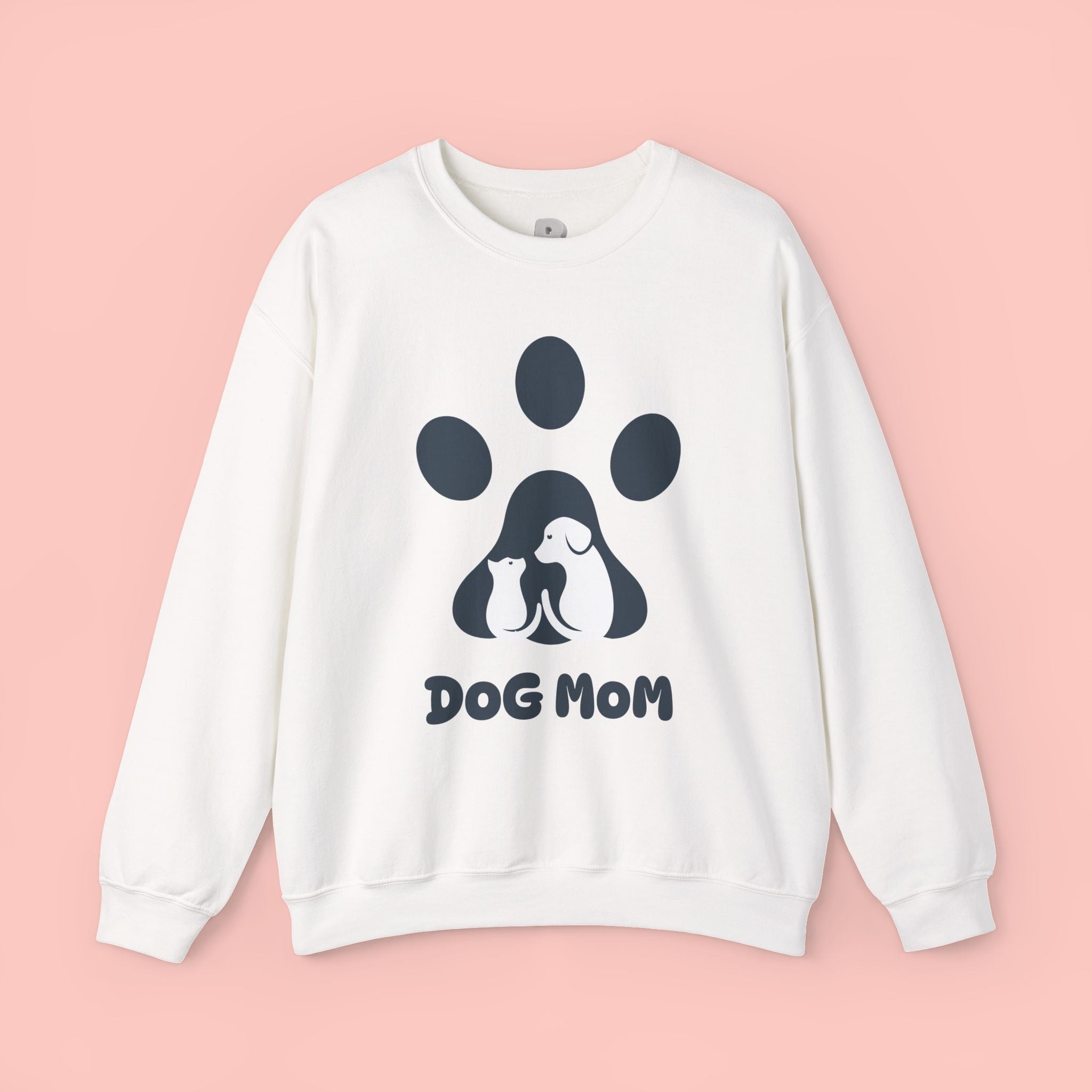 Dog Mom Crewneck Sweatshirt - Paw Print & Silhouette Graphic