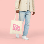 Dog Mom Canvas Tote Bag — Pink Retro Graphic Cotton Shopper for Pet Lovers