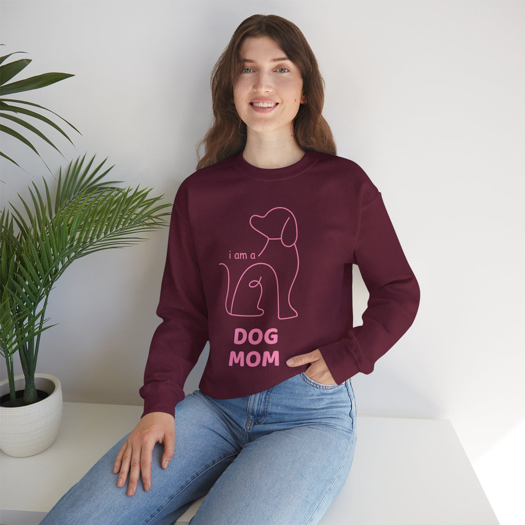 Dog Mom Crewneck Sweatshirt — "I am a Dog Mom" Minimal Line Art Pullover