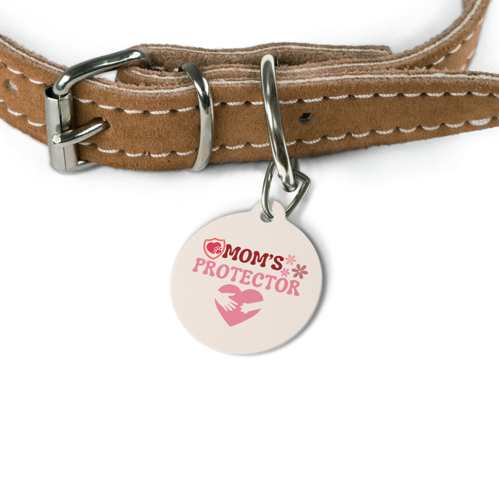Mom's Protector Pet Tag — Pink Heart Rescue ID Tag for Dogs & Cats