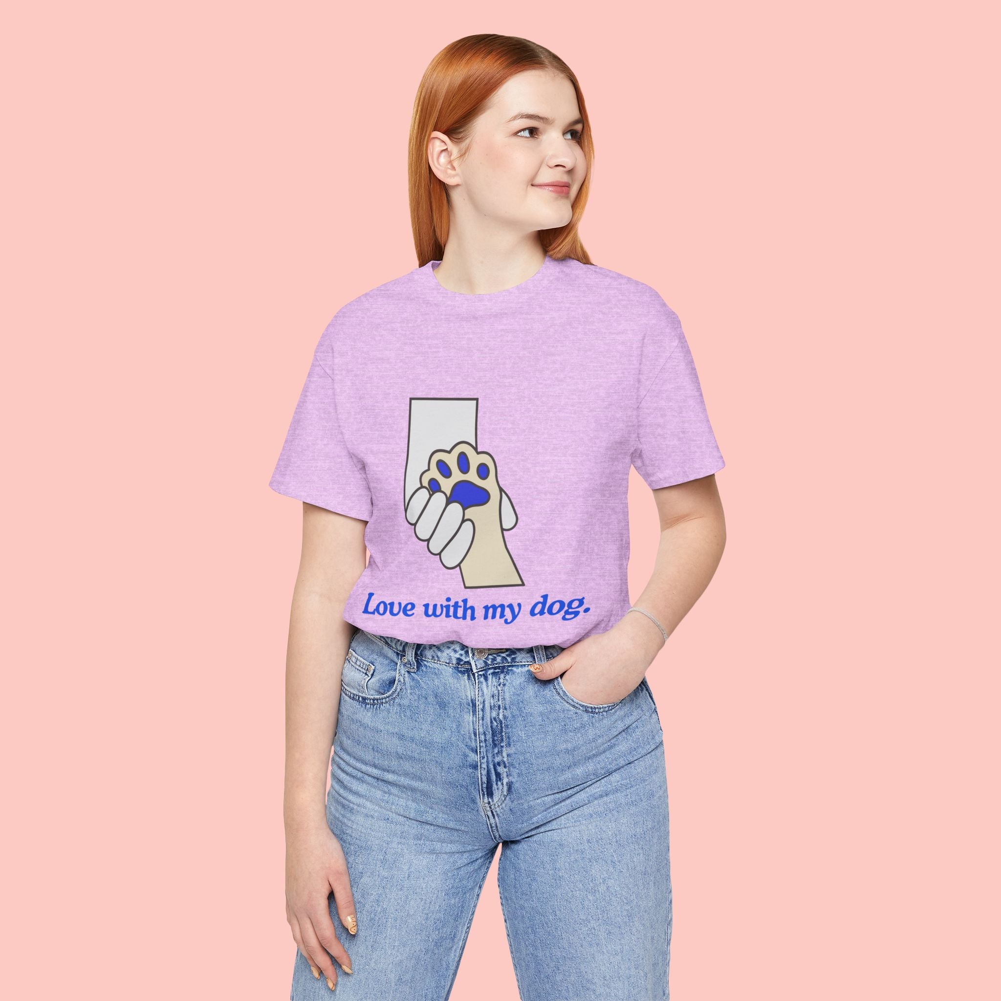 Dog Lover T-Shirt — "Love with my dog." Paw Print Graphic