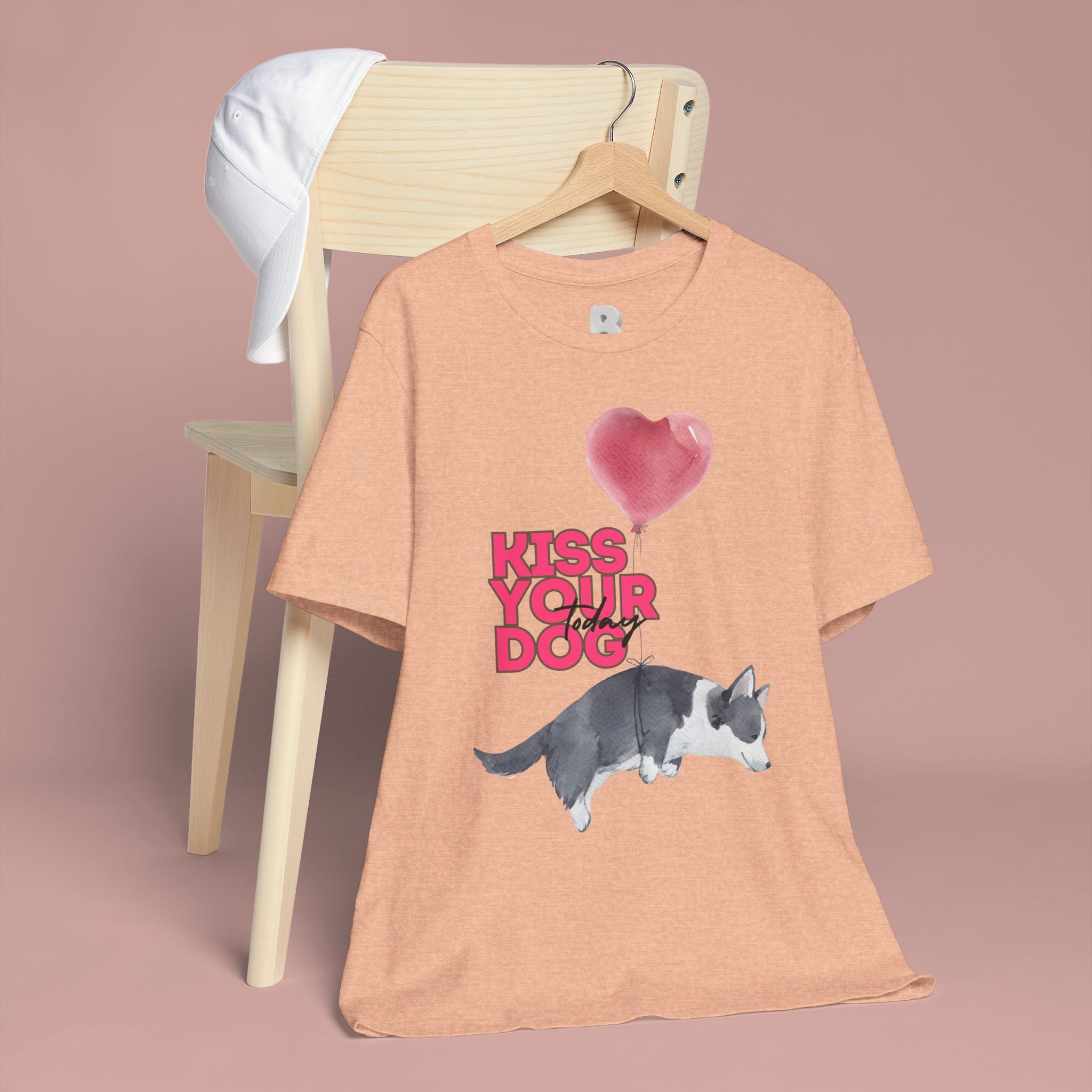 Kiss Your Dog T-Shirt — Cute Corgi with Heart Balloon Pet Lover Tee