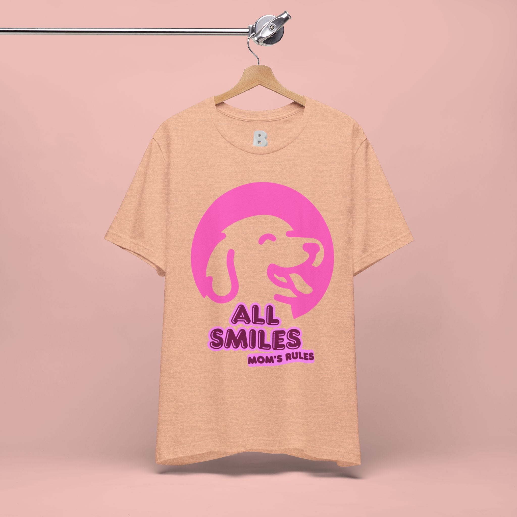All Smiles Mom's Rules T-Shirt — Cute Pink Dog Graphic Tee for Moms & Pet Lovers