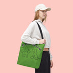 Dog Mom Tote Bag — Green All-Over-Print Cute Line-Drawing Dogs
