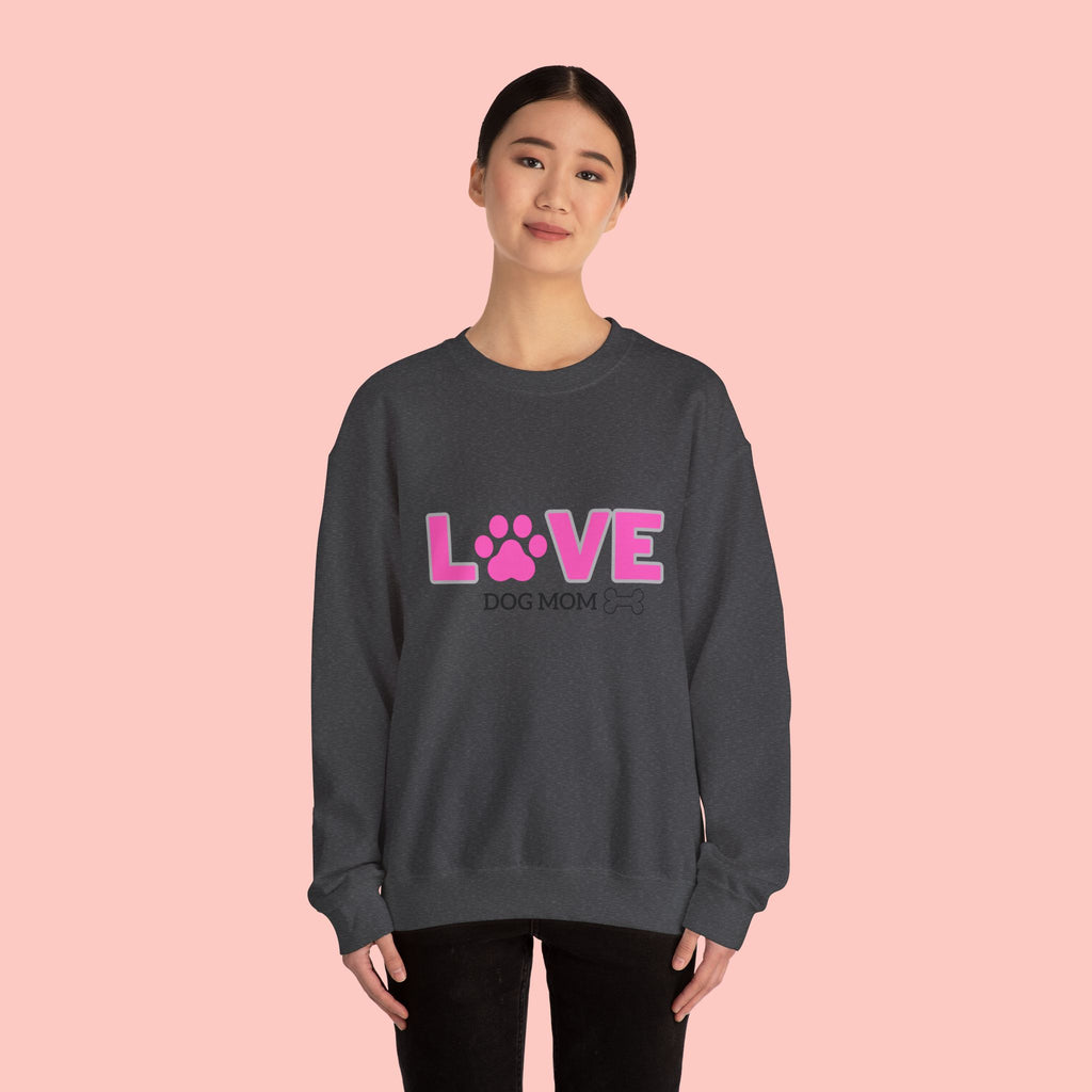 Dog Mom Love Crewneck Sweatshirt — Pink Paw Graphic
