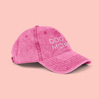 Vintage Embroidered 'DOG MOM' Cap — Washed Red Baseball Hat for Dog Lovers