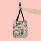 Dog Paw & Bone Pattern Tote Bag — 'Woof' All-Over Print Canvas Tote