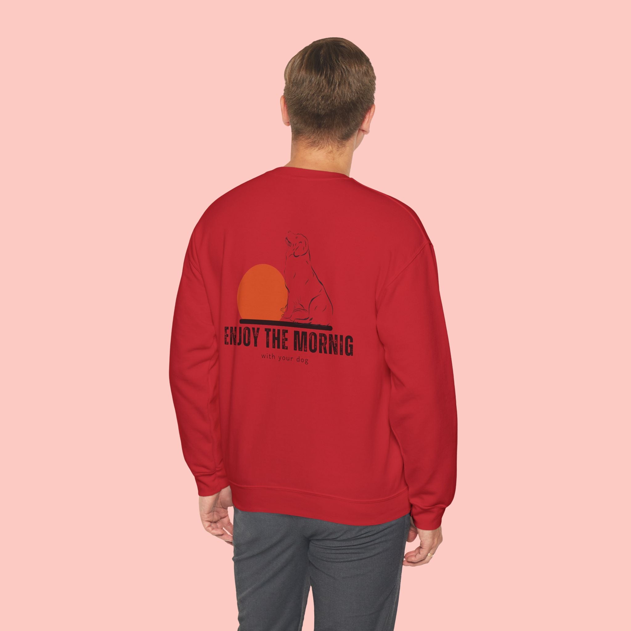 Enjoy the Morning Crewneck Sweatshirt — Dog & Sunrise Graphic
