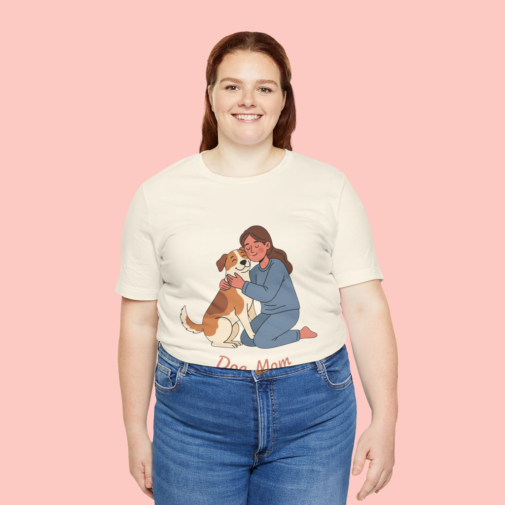 Dog Mom T‑Shirt — Cute Woman Hugging Dog Graphic Tee