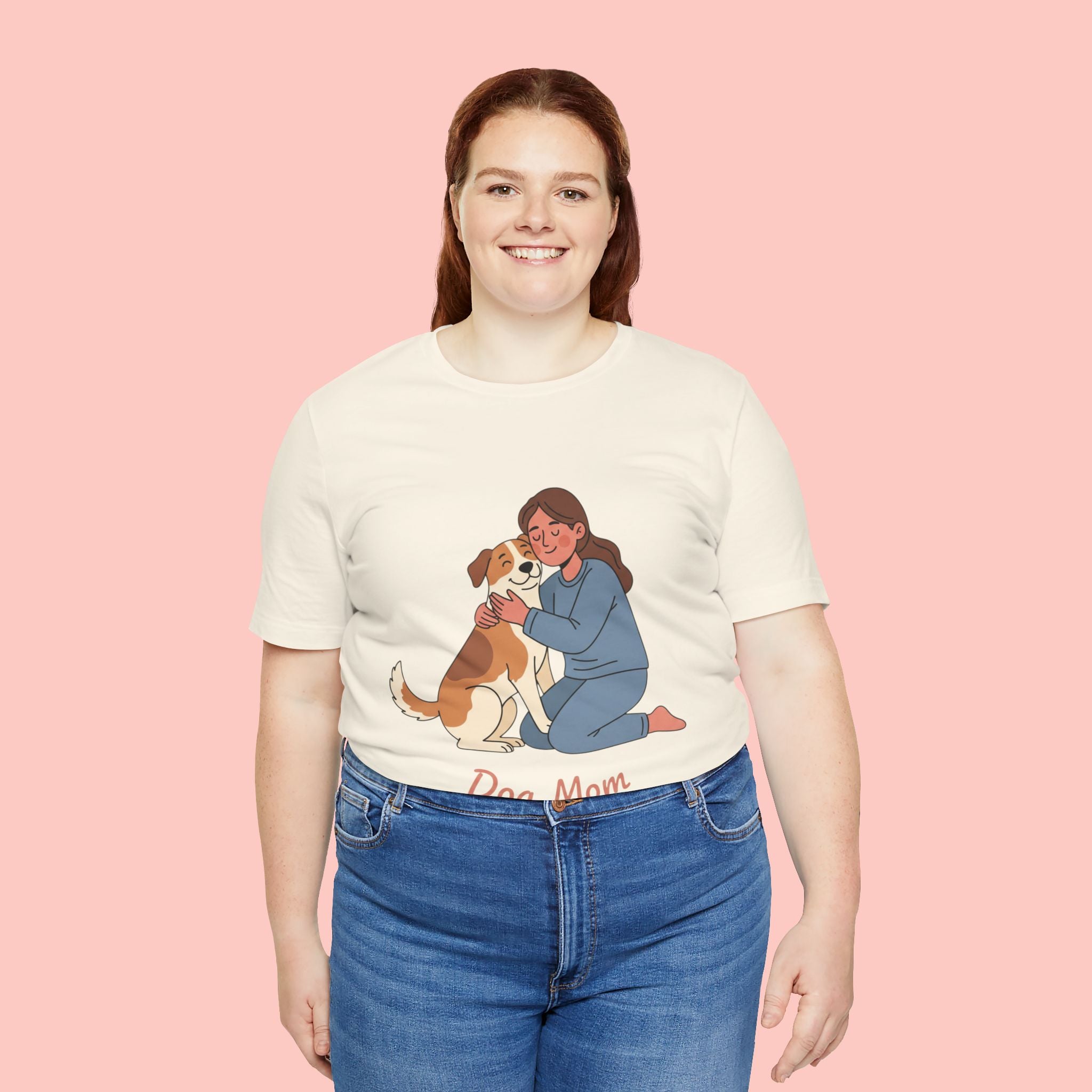 Dog Mom T‑Shirt — Cute Woman Hugging Dog Graphic Tee