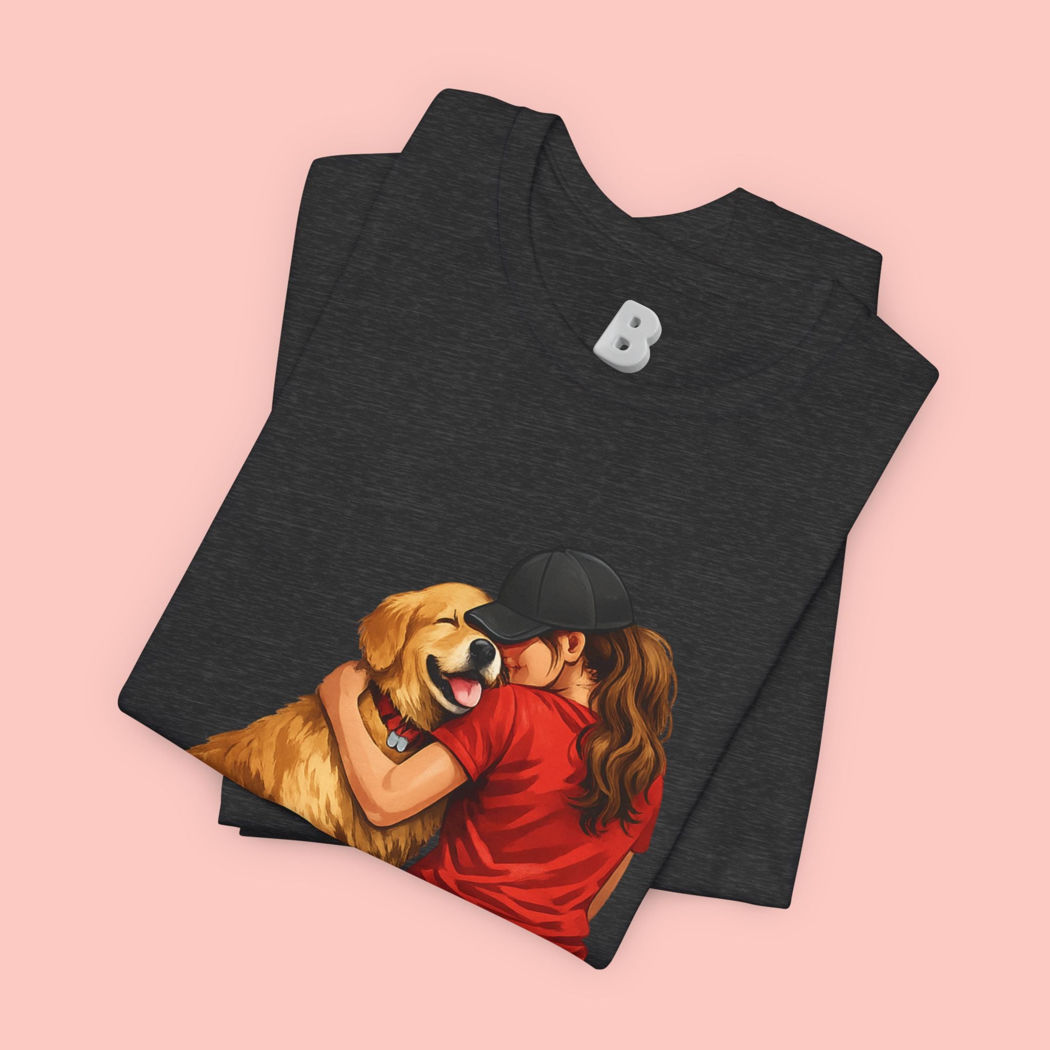 Dog Mom T-Shirt - Cute Woman Hugging Golden Retriever Tee