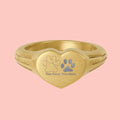 Gold Heart Signet Ring — Engraved Paw Print & Custom Text
