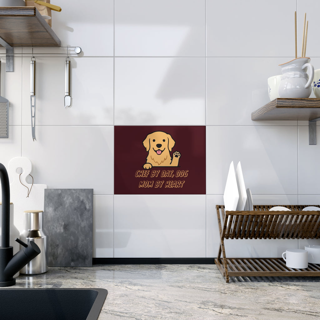 Ceramic Photo Tile — "Chef by Day, Dog Mom by Heart" Cute Golden Retriever Gift