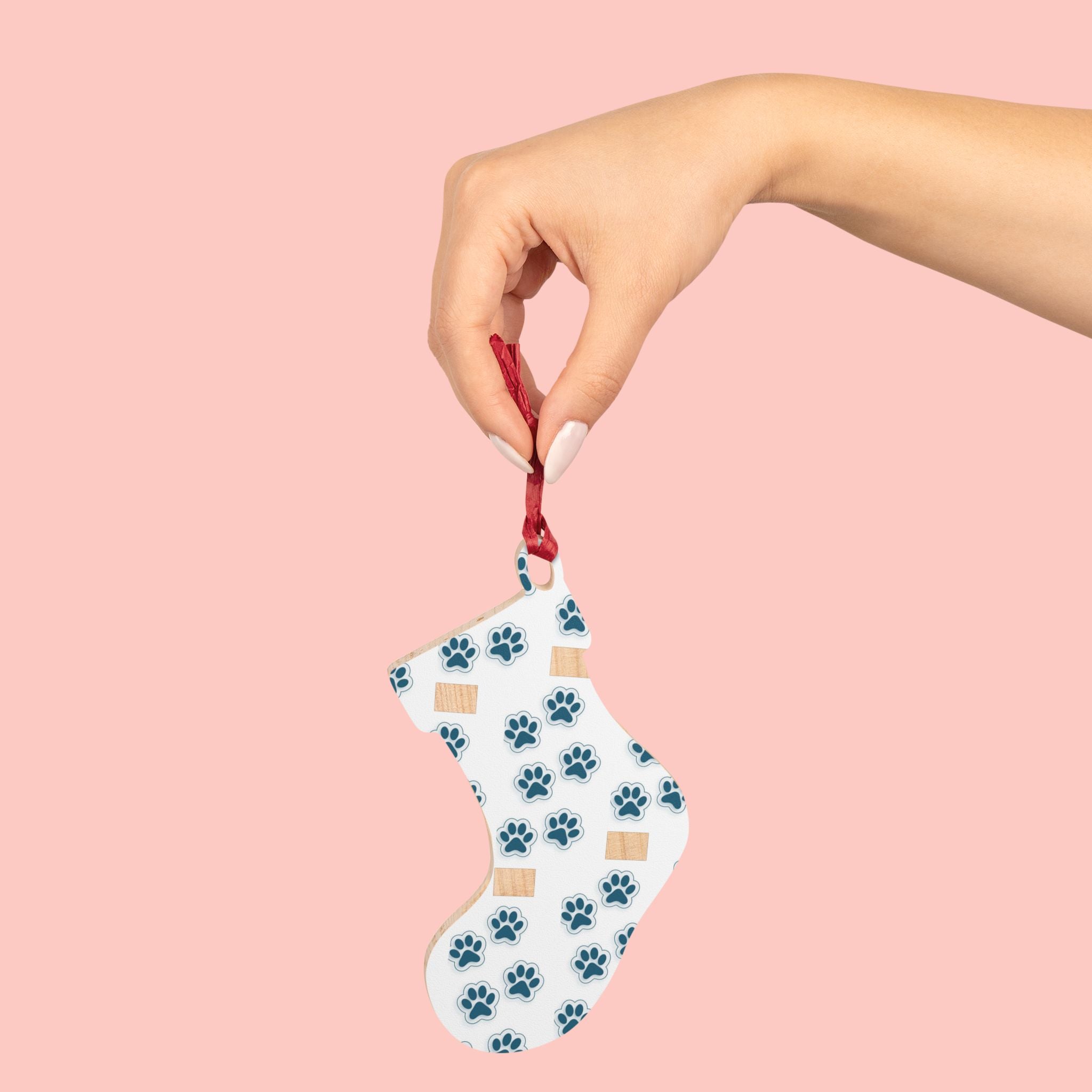 Bell Wooden Ornament with Paw Print & Bandage Pattern — Pet Memorial Holiday Decoration