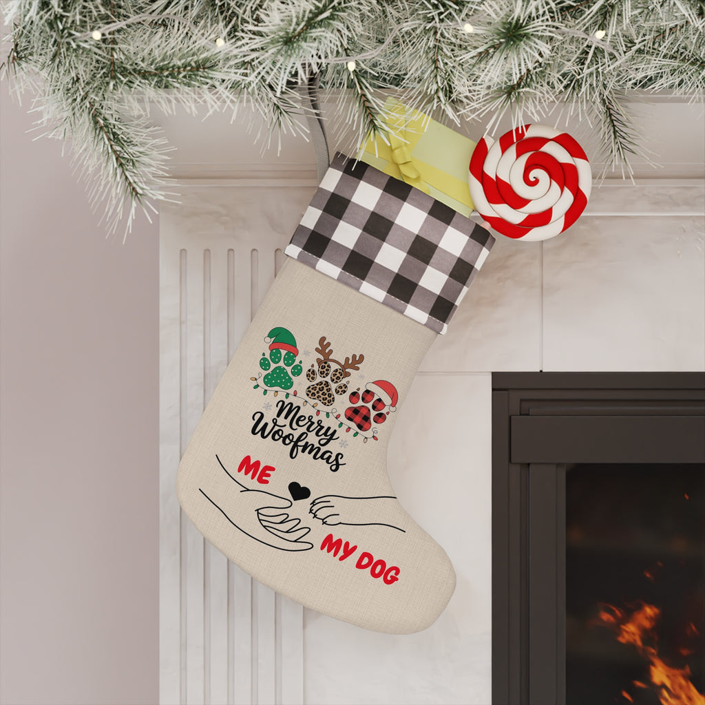 Merry Woofmas Dog Christmas Stocking — 'Me  My Dog' Plaid Cuff Holiday Stocking