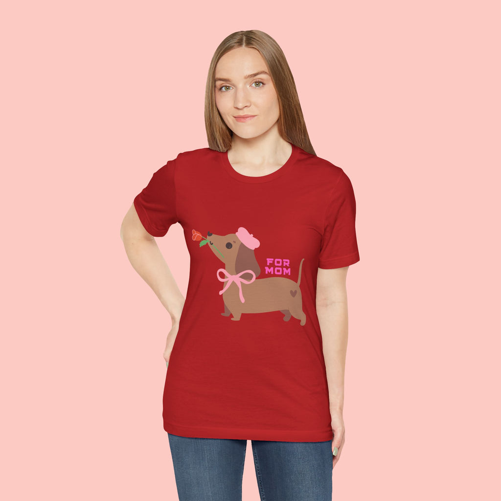 Mommy’s Dachshund Tee – Cute Dog with Rose “For Mom” Shirt
