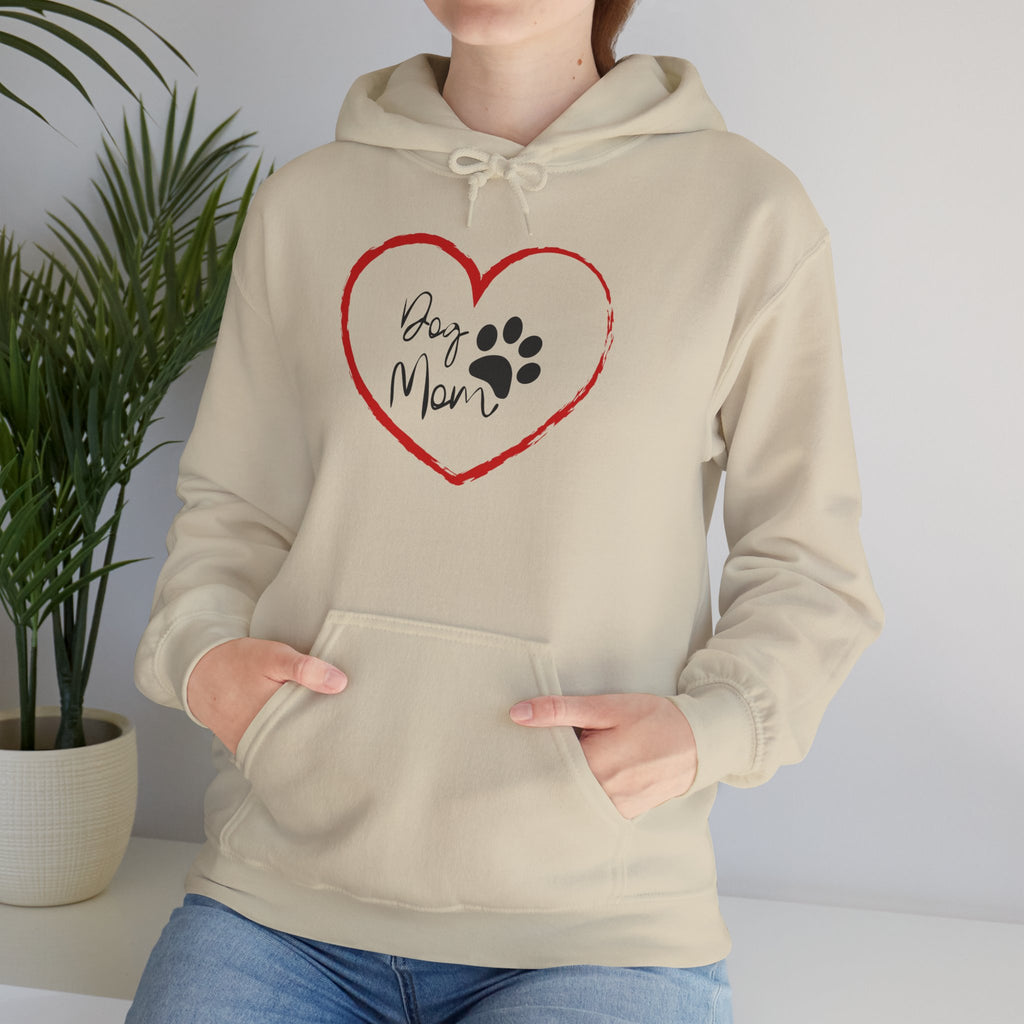 Dog Mom Hoodie — Heart Paw Print Pullover for Pet Lovers
