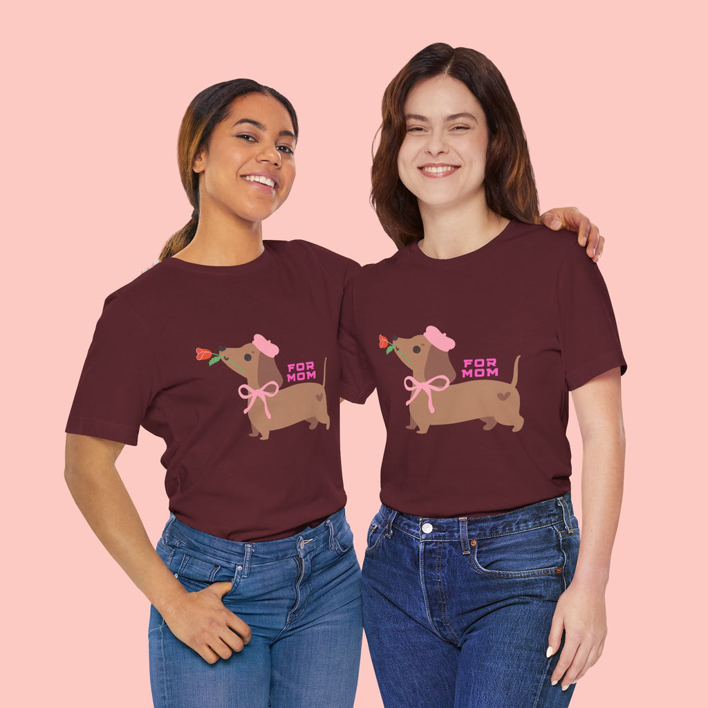 Mommy’s Dachshund Tee – Cute Dog with Rose “For Mom” Shirt