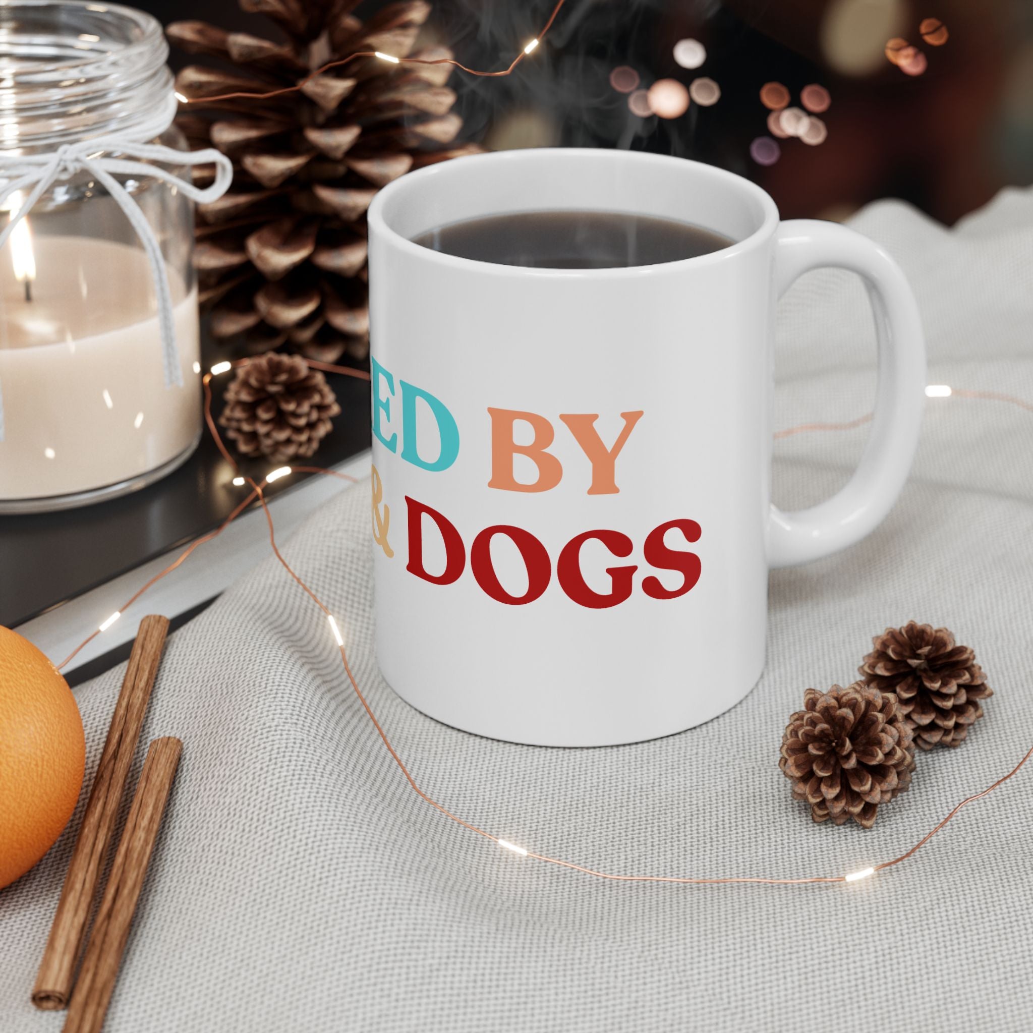 Coffee & Dogs Ceramic Mug — 'Powered by Coffee & Dogs' Colorful 11oz/15oz Gift