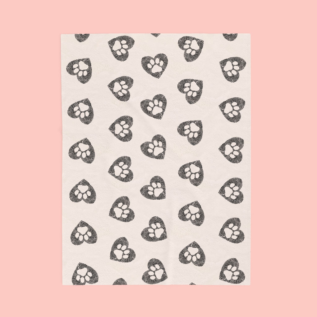 Paw Heart Velveteen Plush Blanket — Soft Cozy Pet Lover Throw
