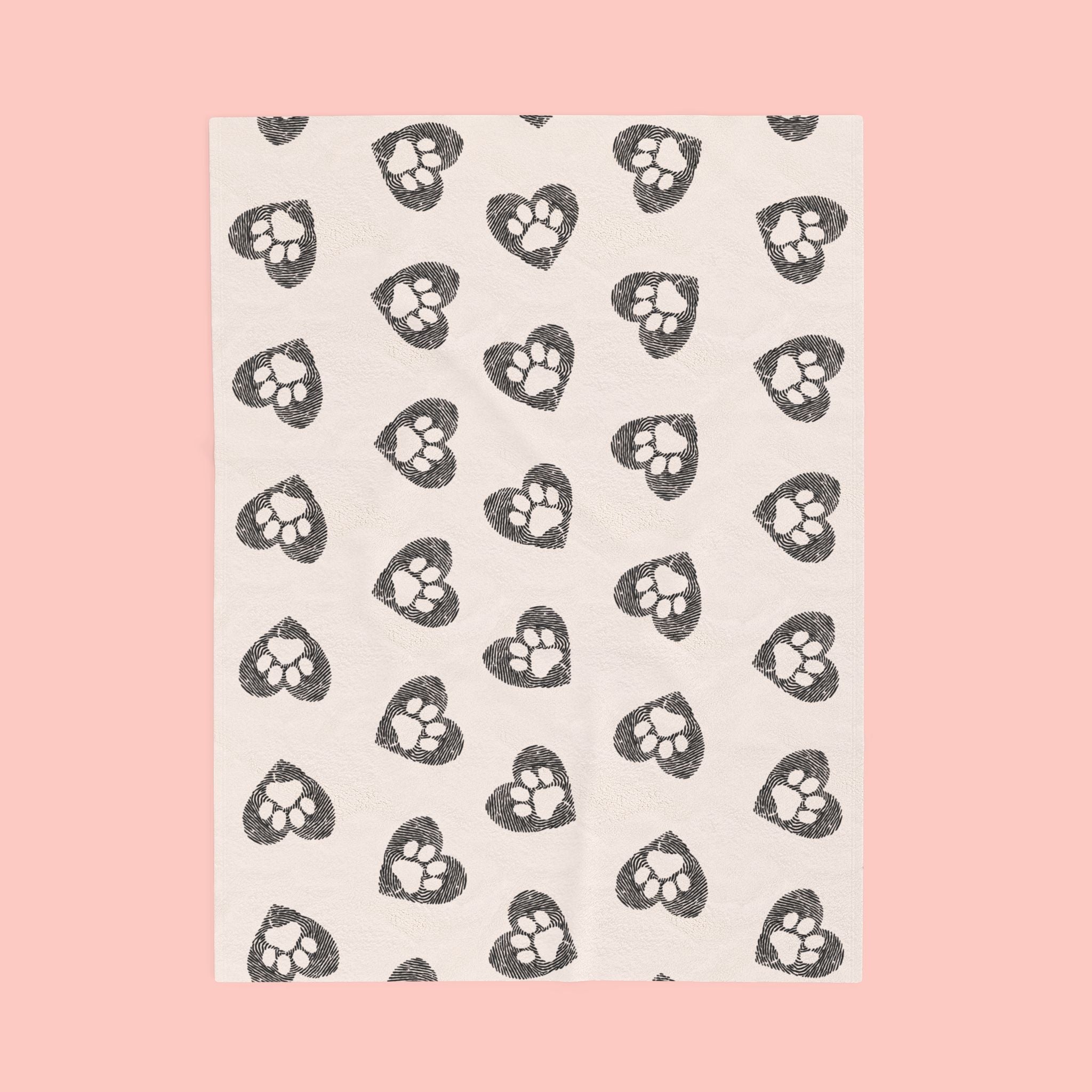 Paw Heart Velveteen Plush Blanket — Soft Cozy Pet Lover Throw