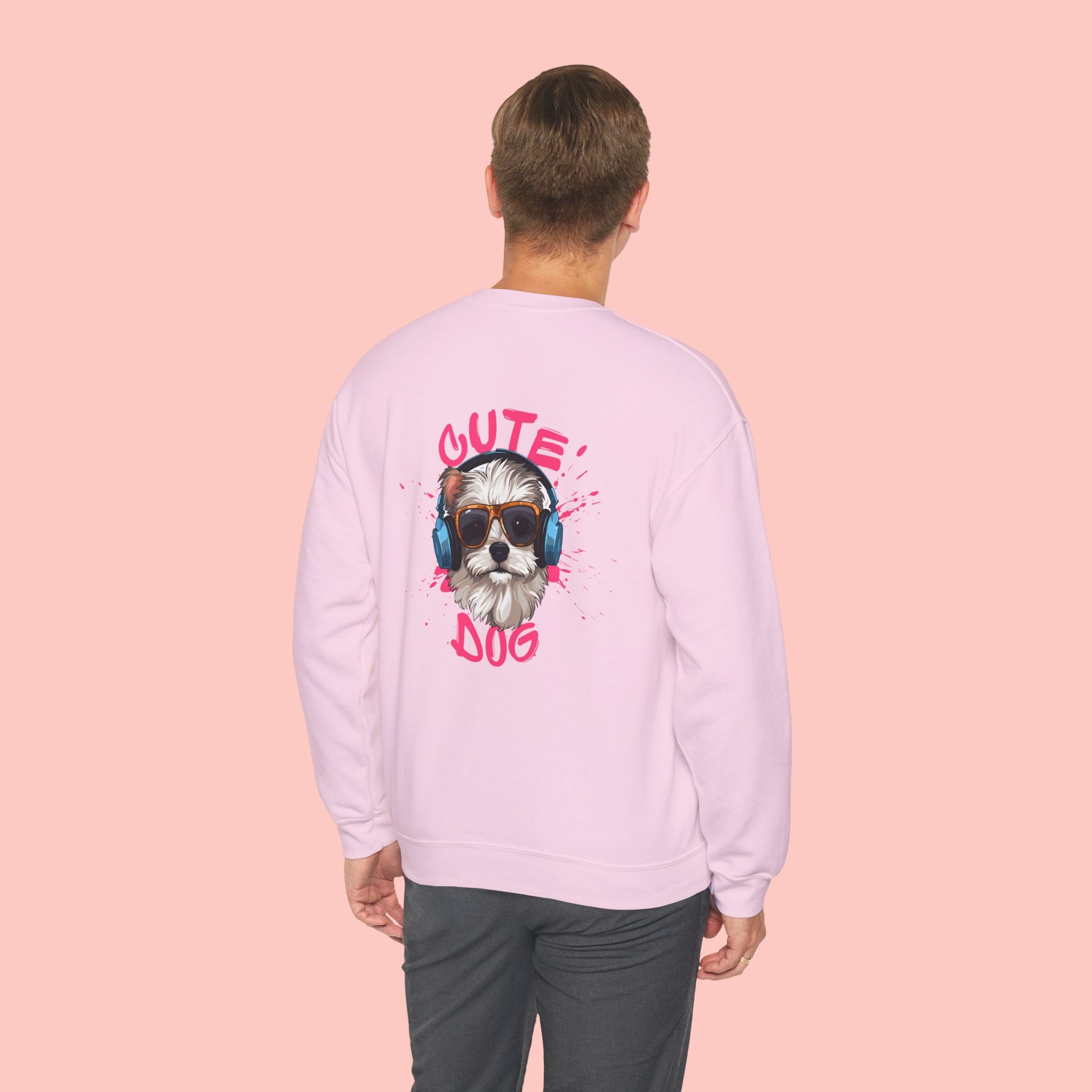 Cute Dog Crewneck Sweatshirt – Cute Dog with Headphones Graphic