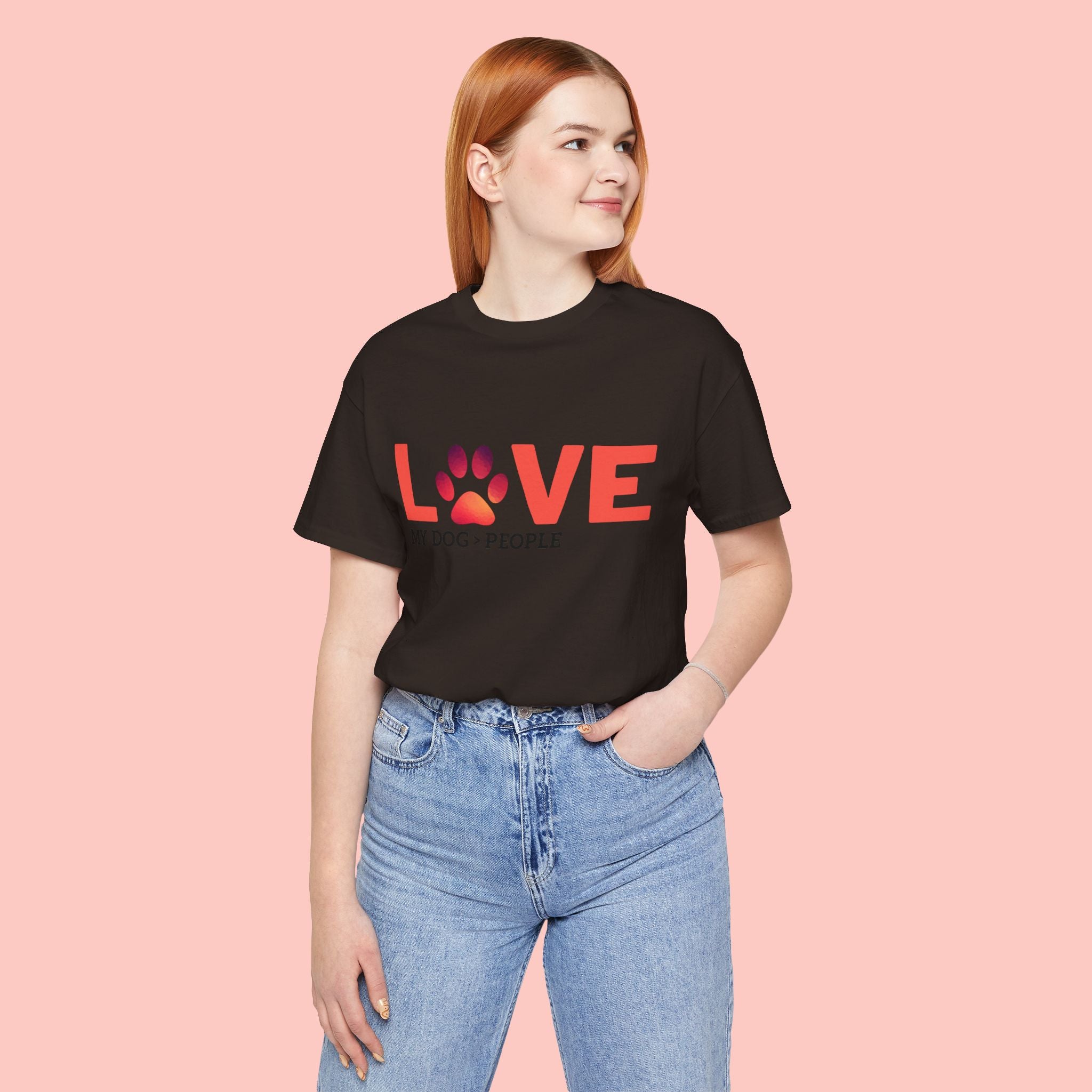 Dog Lover Tee - "LOVE My Dog > People" Paw Print Graphic T-Shirt