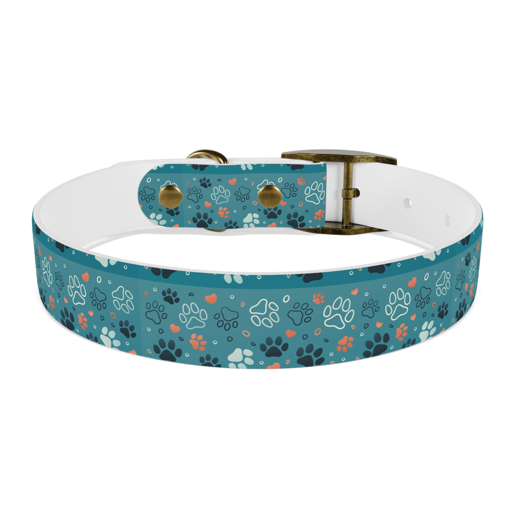 Paw Print Dog Collar — Teal Patterned Pet Collar for Small & Medium Dogs