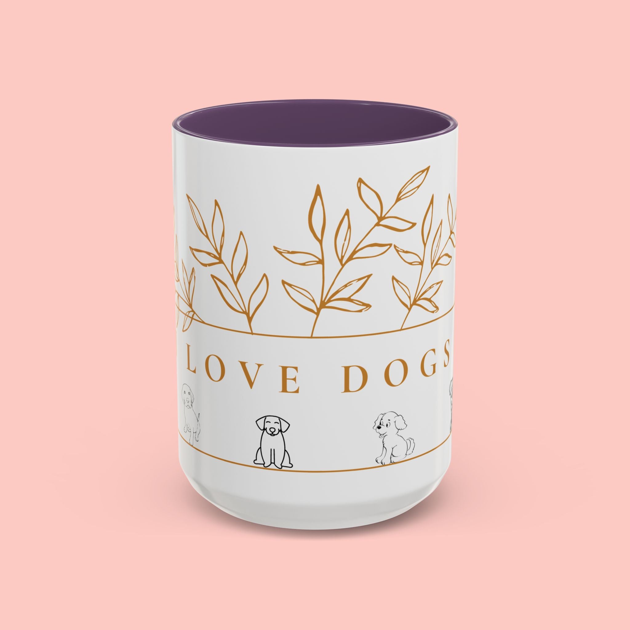 I Love Dogs Accent Coffee Mug — Gold Leaf Dog Lover Ceramic Mug (11oz & 15oz)