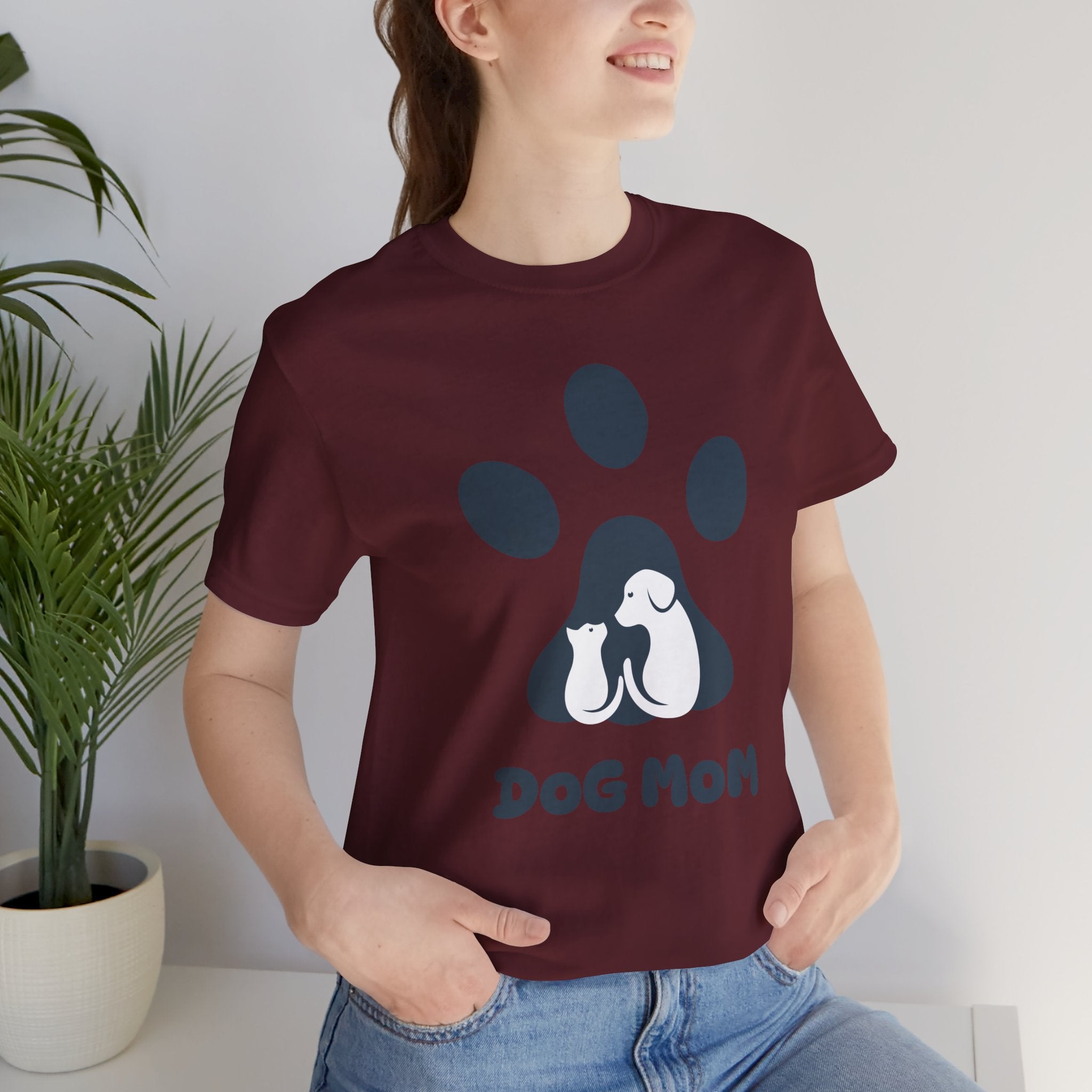 Dog Mom T‑Shirt — Paw Print with Dog & Puppy Graphic