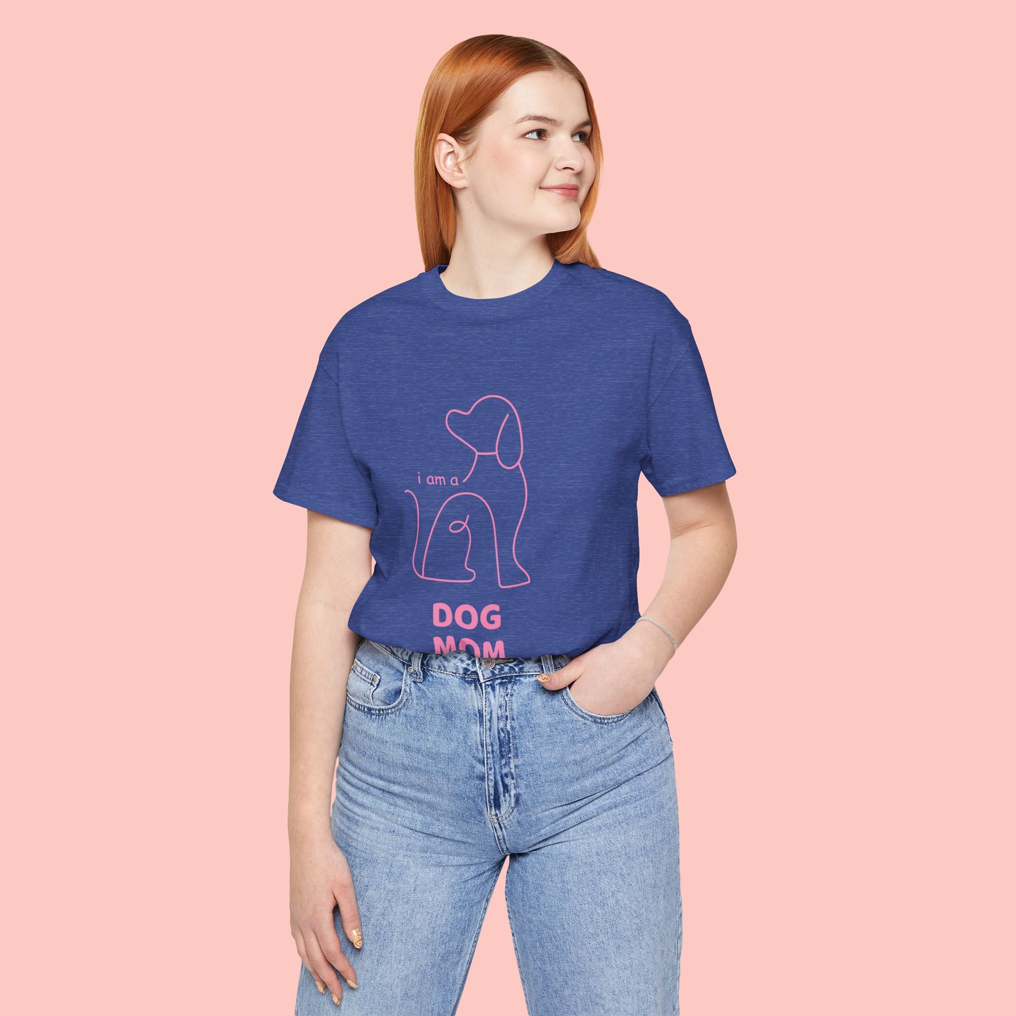 Dog Mom T‑Shirt – Minimal Pink Line Art Dog Tee