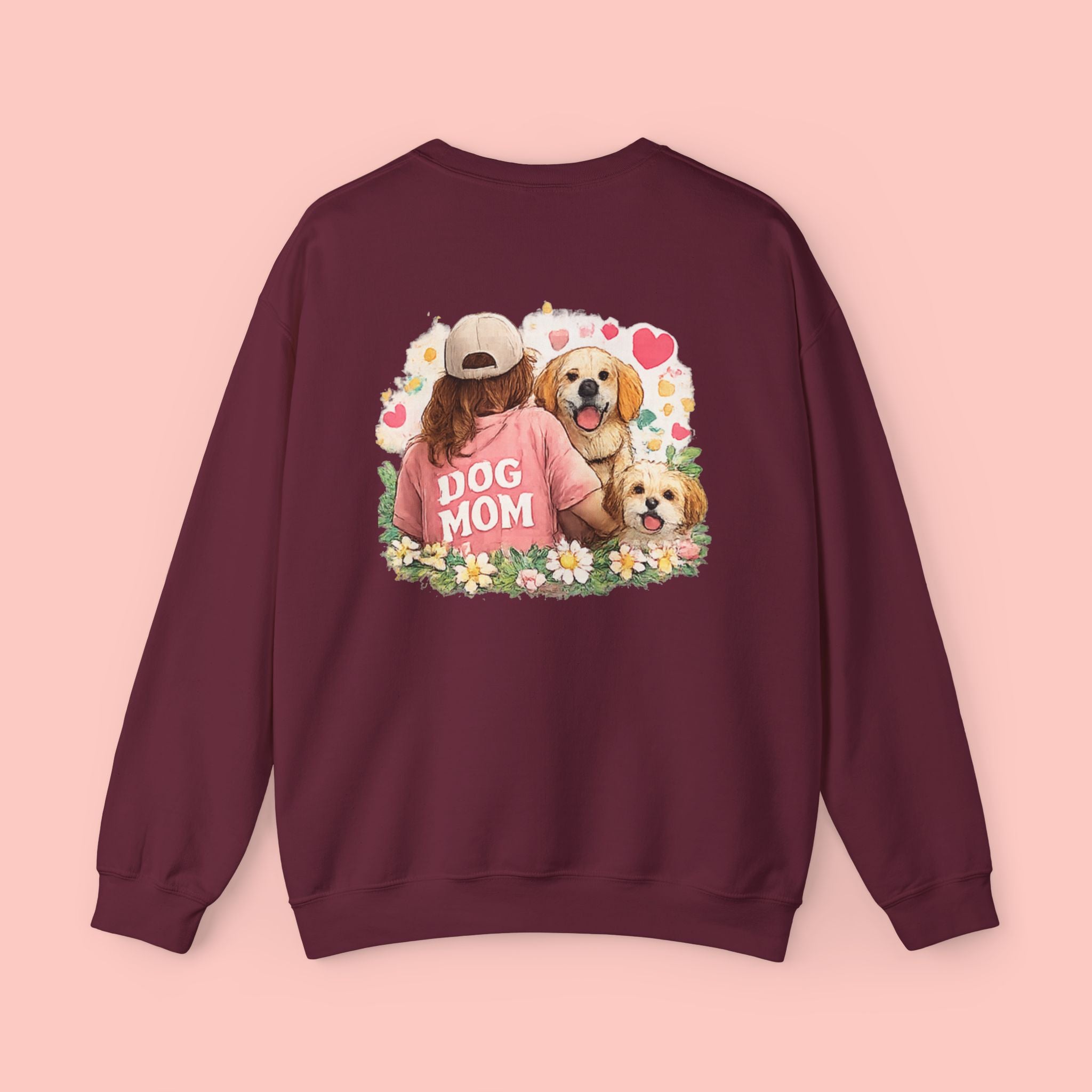 Dog Mom Crewneck Sweatshirt – Cute Floral Paw Print Back Graphic