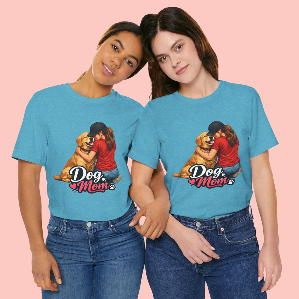 Dog Mom T-Shirt - Cute Woman Hugging Golden Retriever Tee