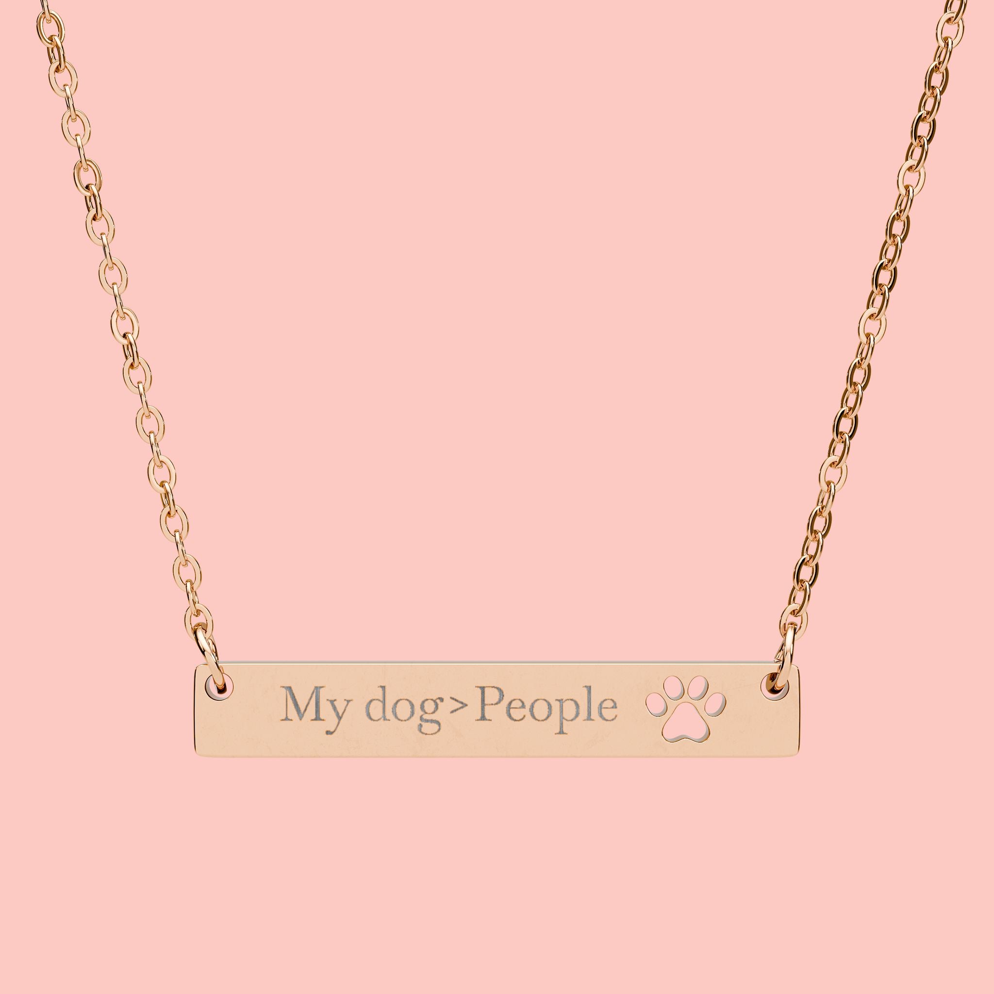 Cutout Paw Bar Necklace — Engraved "My dog People" Pet Lover Jewelry
