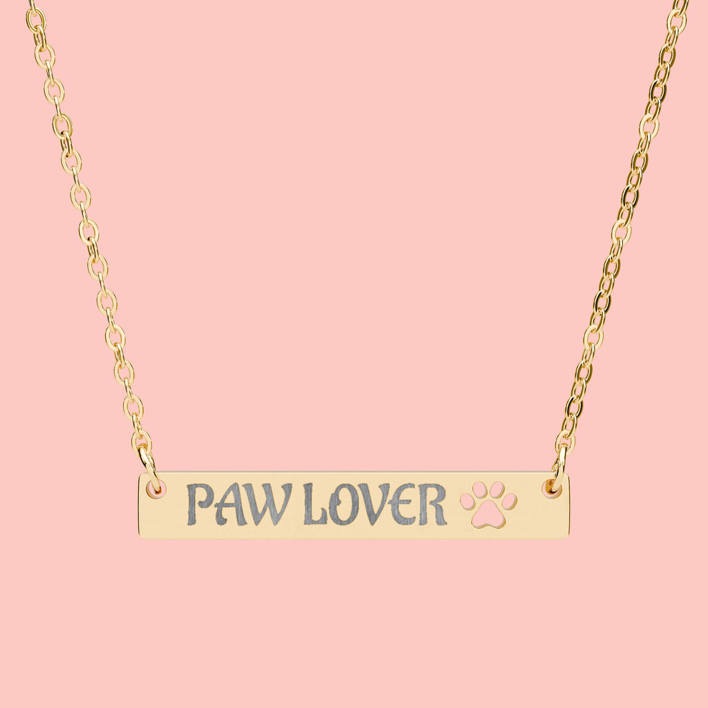 Paw Lover Cutout Bar Necklace — Engraved Paw Print Pendant