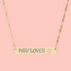 Paw Lover Cutout Bar Necklace — Engraved Paw Print Pendant